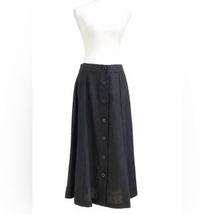 Linda LUNDSTROM 100% LINEN BLACK BUTTON FRONT A-LINE MAXI SKIRT Size 16